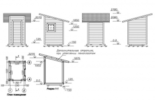 Чертеж уличного туалета прямоугольной формы