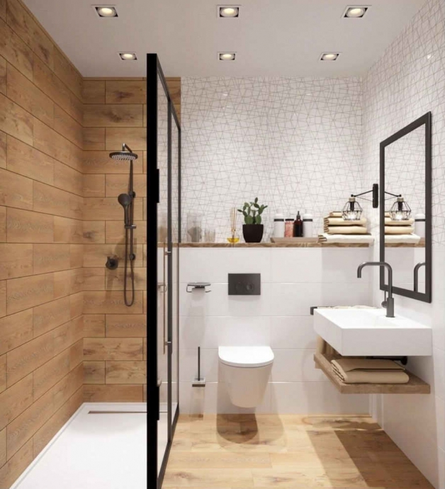 Современный дизайн интерьера ванной с душевой