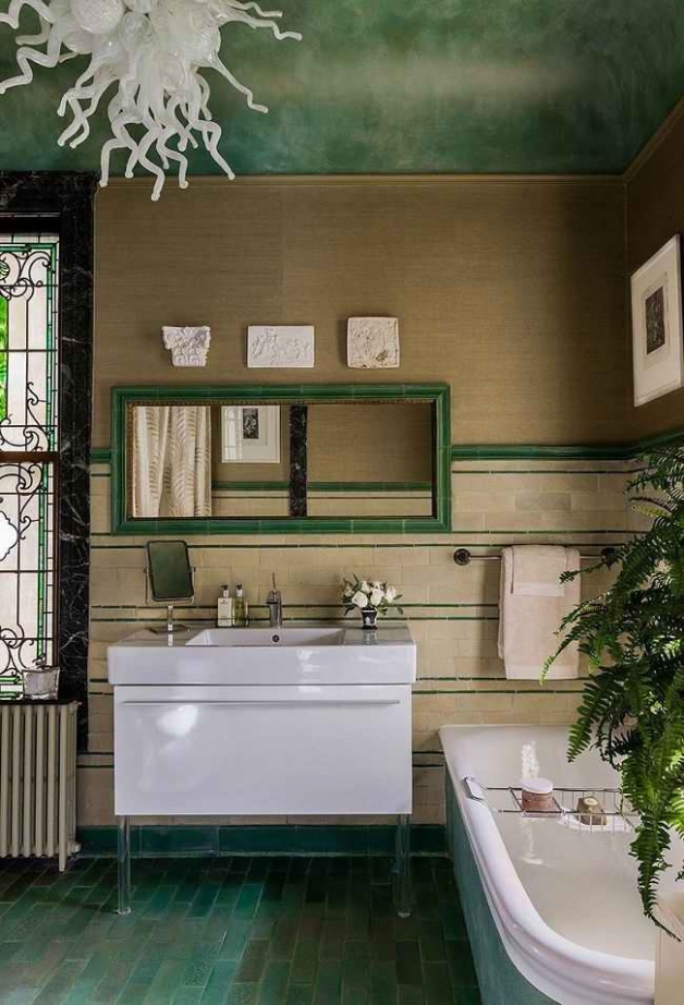 Зеленые оттенки в интерьере ванной