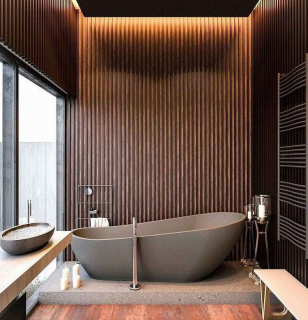 Деревянные панели в интерьере ванной