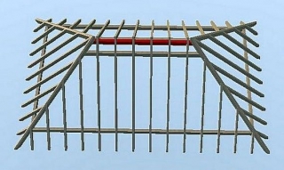 Схема расположения конькового бруса в стропильной системе вальмовой крыши