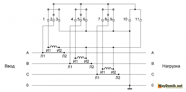 Схема с подключением трансформаторов тока в звезду