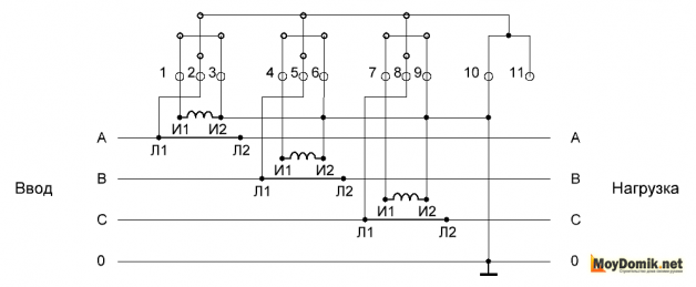 Десятипроводная схема подключения счетчика