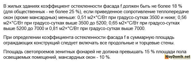 Коэффициент остекленности фасада по СНиП