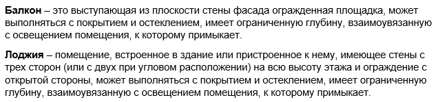 Определение по СНиП понятий балкон и лоджия