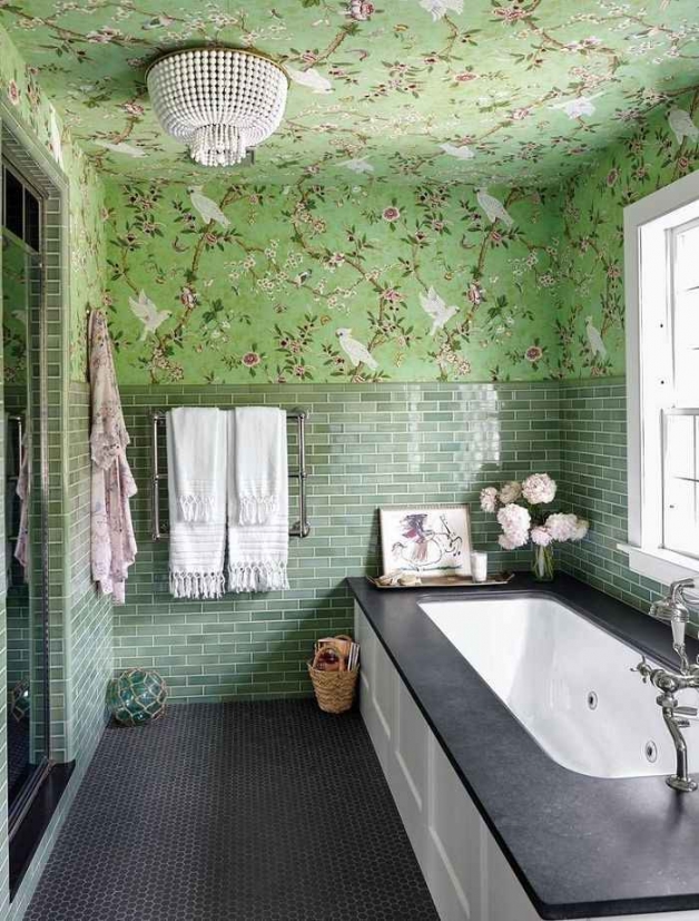 Оформление ванной с зелеными оттенками