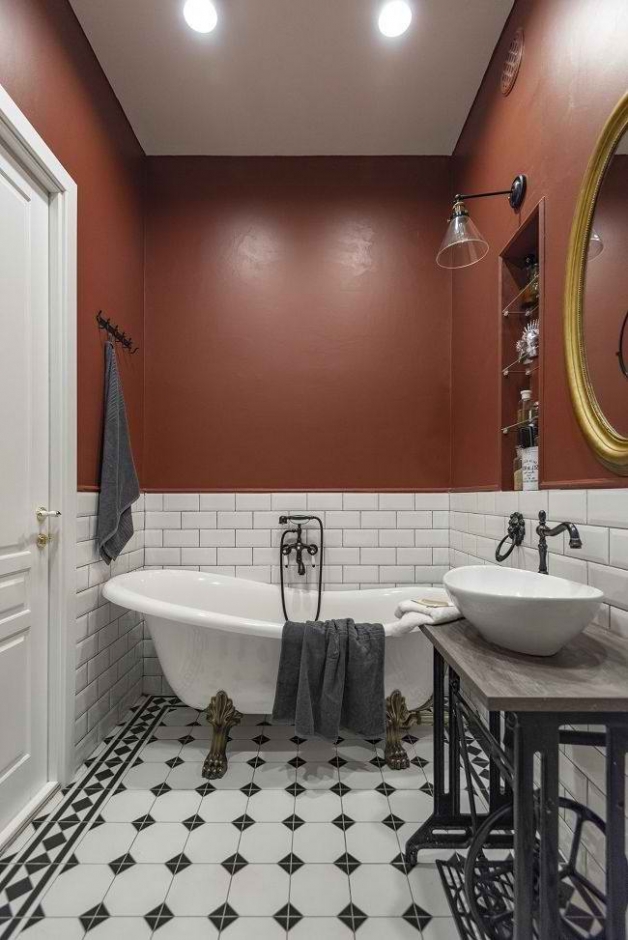 Дизайн ванной - сочетание плитки и окрашевания